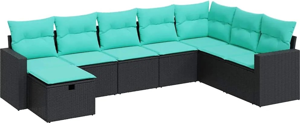 vidaXL Set mobilier de grădină cu perne, 8 piese, negru, poliratan