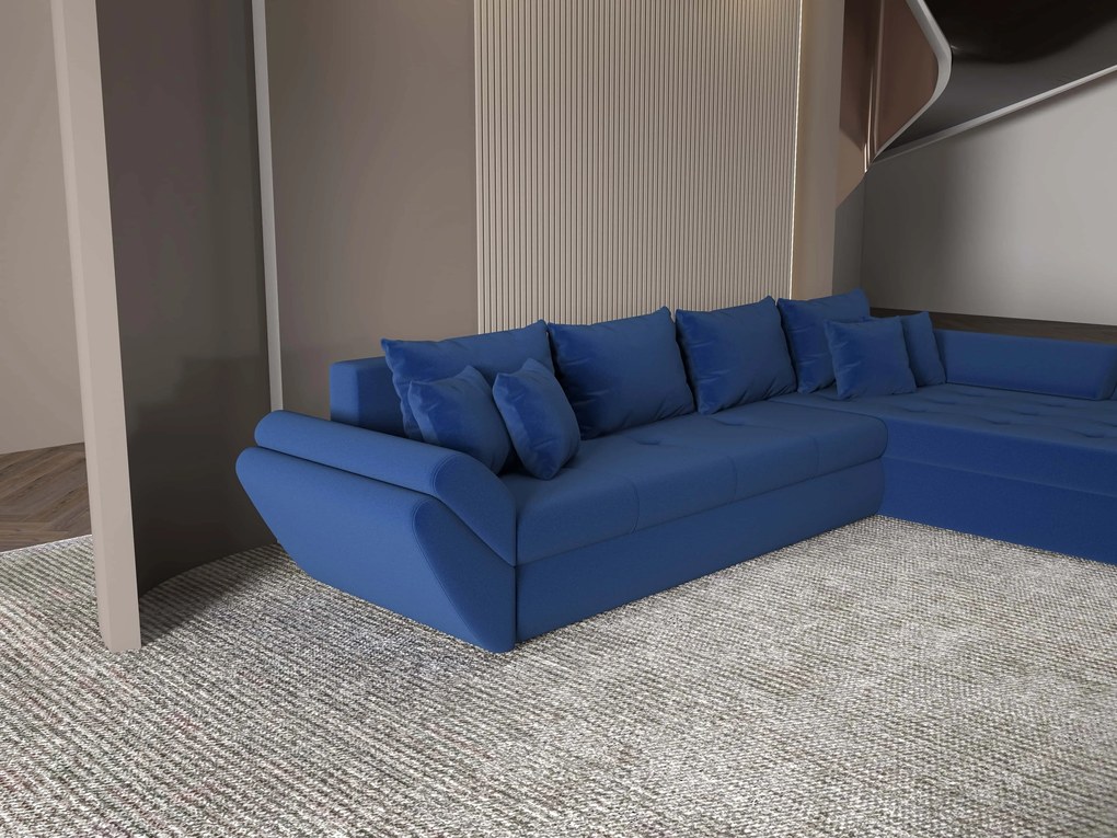Colțar extensibil dumonde cu ladă de depozitare si sezut confortabil din spuma high-density, Loana XL Royal Albastru II 335x185 cm