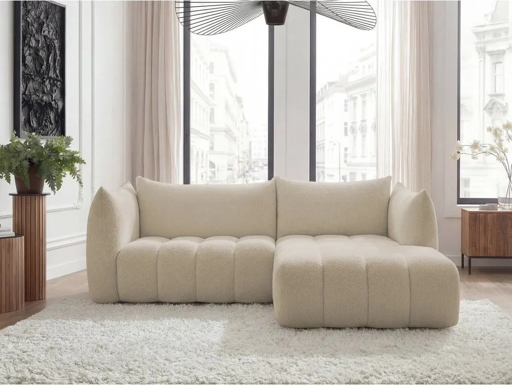 Colțar bej cu tapițerie din țesătură bouclé (cu colț pe partea dreaptă/cu șezlong) Azra – Bobochic Paris