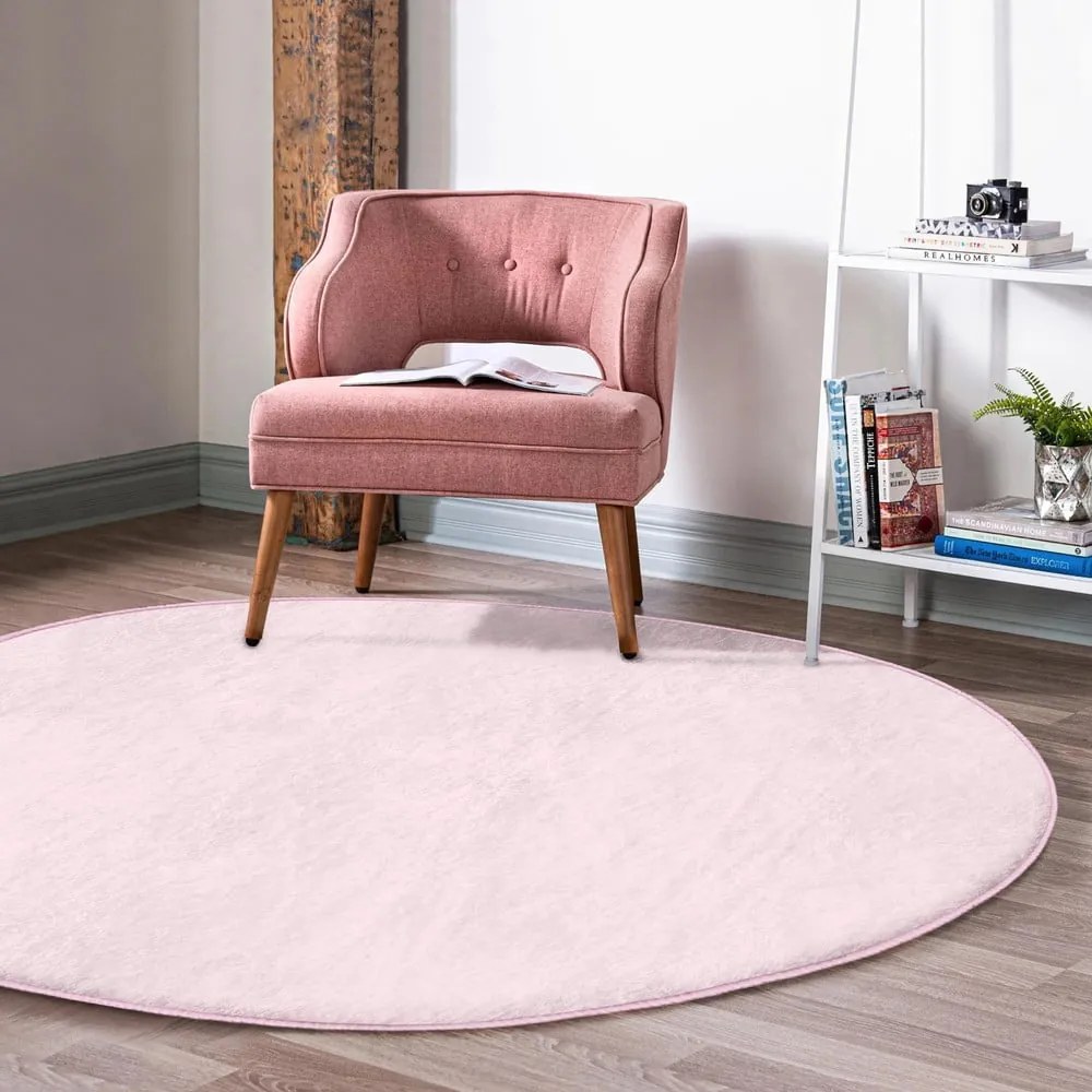 Covor rotund roz deschis lavabil adecvat și pentru aspiratoare robot ø 80 cm Comfort – Mila Home
