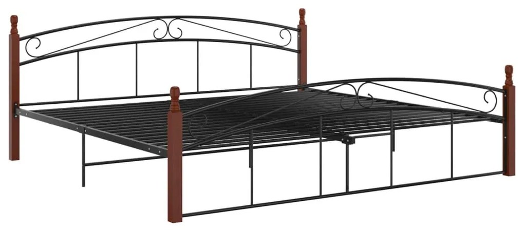 324924 vidaXL Cadru de pat, negru, 200x200 cm, metal și lemn masiv de stejar