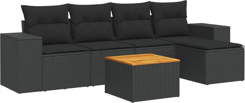 vidaXL Set mobilier de grădină cu perne, 6 piese, negru, poliratan