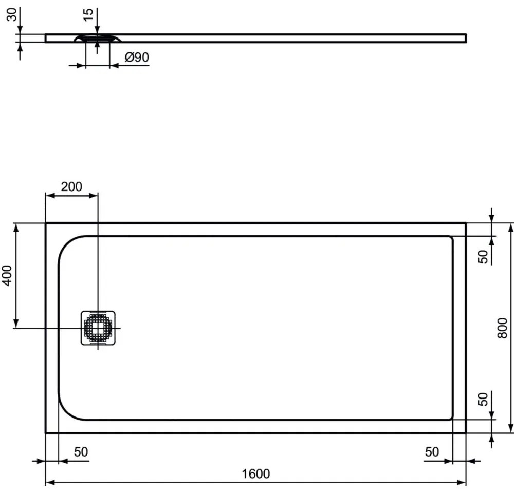 Cadita dus compozit 160x80 cm Ideal Standard Ultra Flat S, alb Alb, 1600x800 mm