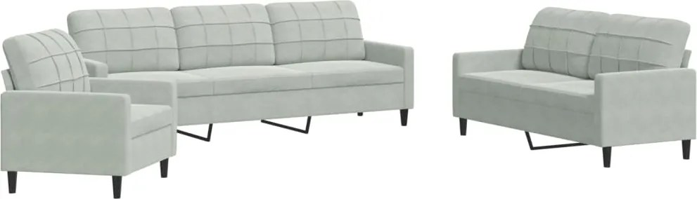 vidaXL Set de canapele cu perne, 3 piese, gri deschis, catifea