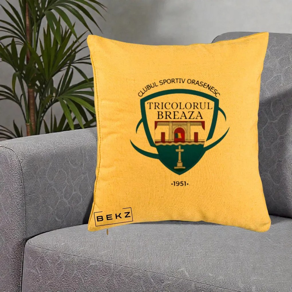 Perna Personalizata CSO Tricolorul Breaza 1951, 40x40 cm, Galben, Husa Detasabila, Perna Inclusa, BEKZ®