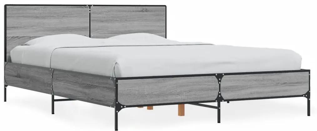 3280000 vidaXL Cadru de pat, gri sonoma, 140x200 cm, lemn prelucrat și metal
