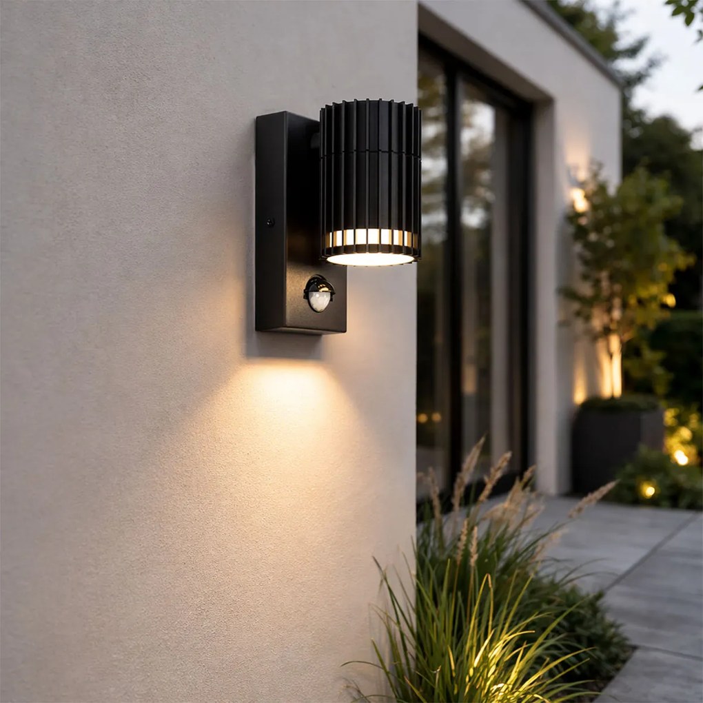 Lampa de perete exterioara de design neagra cu senzor de miscare IP44 - Boris