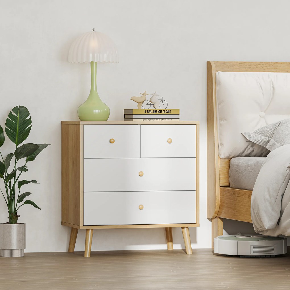 HOMCOM Cofraj cu 4 Sertare cu Finisaj Elegant și Capacitate Mare de Depozitare 60x35x65 cm Stejar și Alb | Aosom Romania