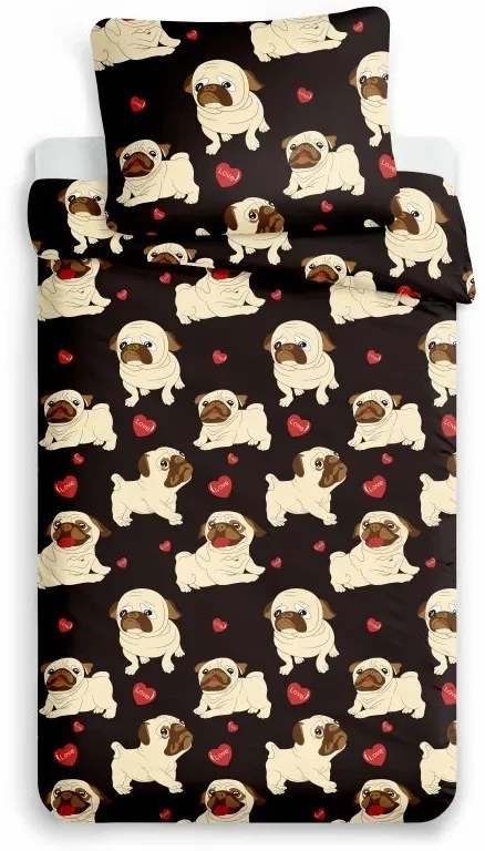 Lenjerie de pat din microfibra pentru copii PUG LOVE, negru Dimensiune lenjerie de pat: 70 x 90 cm | 140 x 200 cm