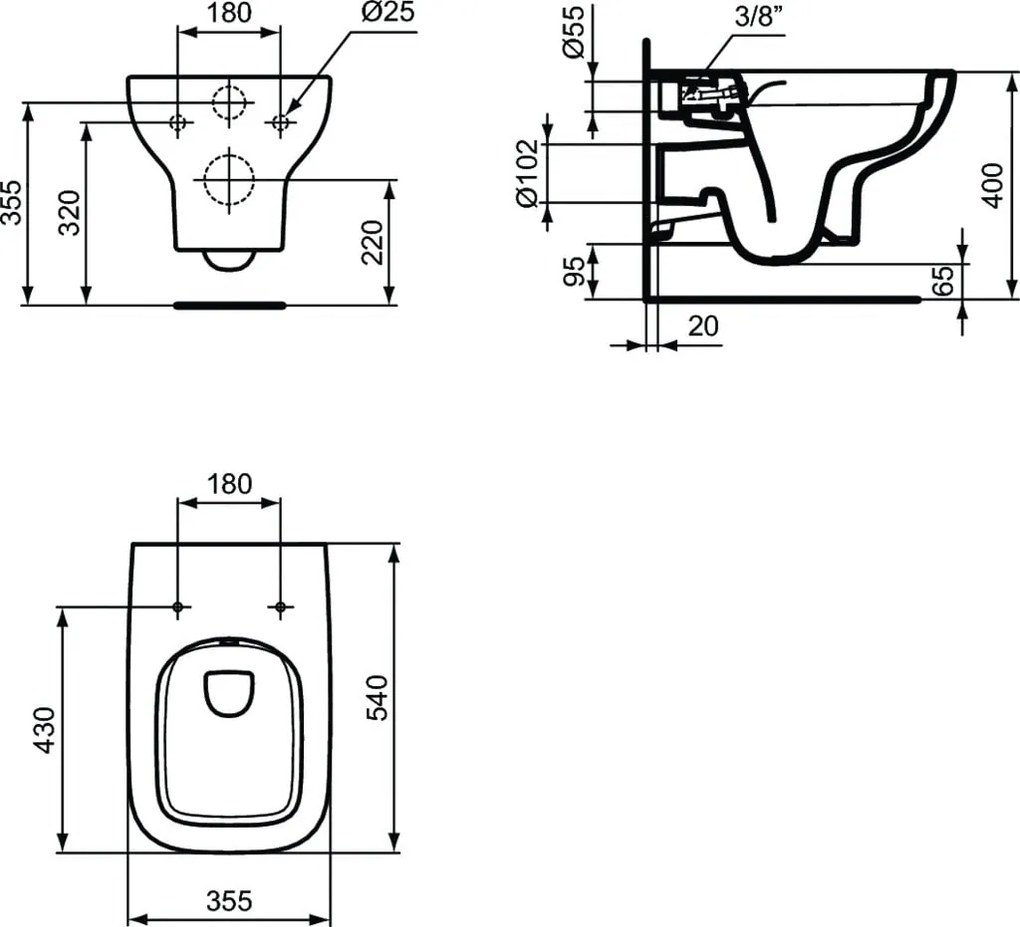 Vas WC Ideal Standard I.life A Rimless+ Square, functie bideu, alb - T481801