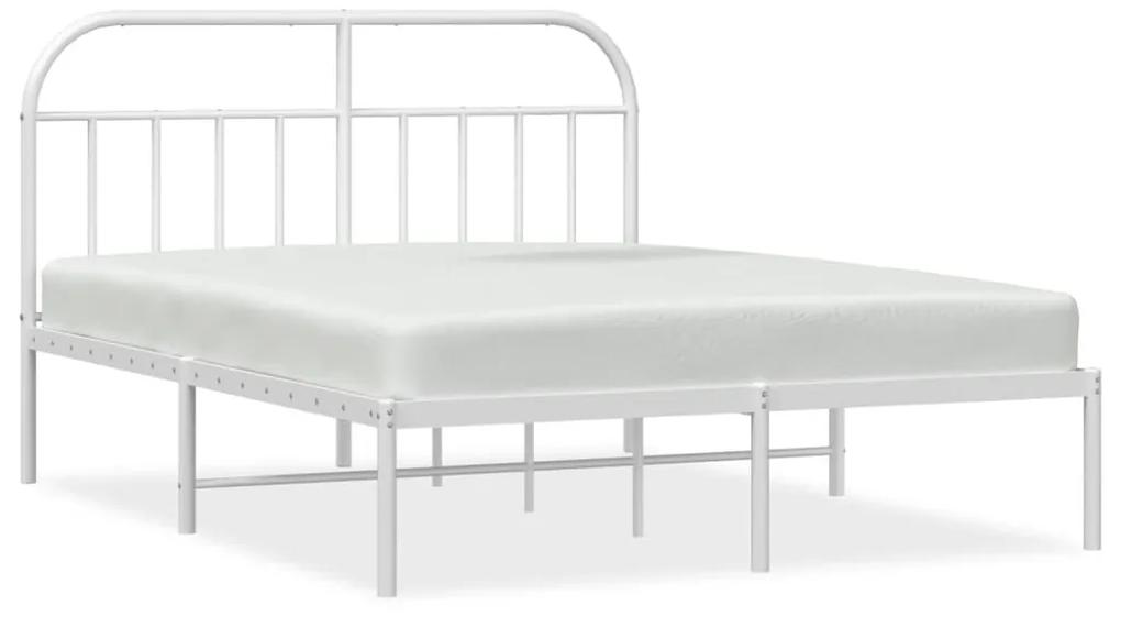 353685 vidaXL Cadru de pat metalic cu tăblie, alb, 140x200 cm