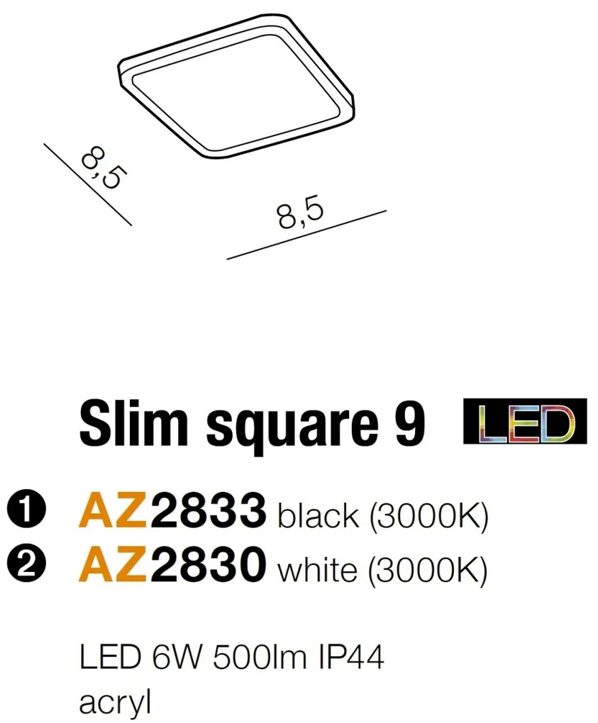 Spot LED pentru baie incastrat IP44 Slim 9 square 3000K negru