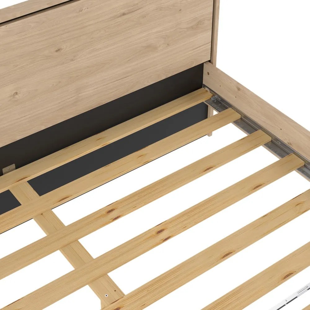 Pat matrimonial în culoare naturală cu aspect de lemn de stejar cu somieră 180x200 cm Ry – Tvilum