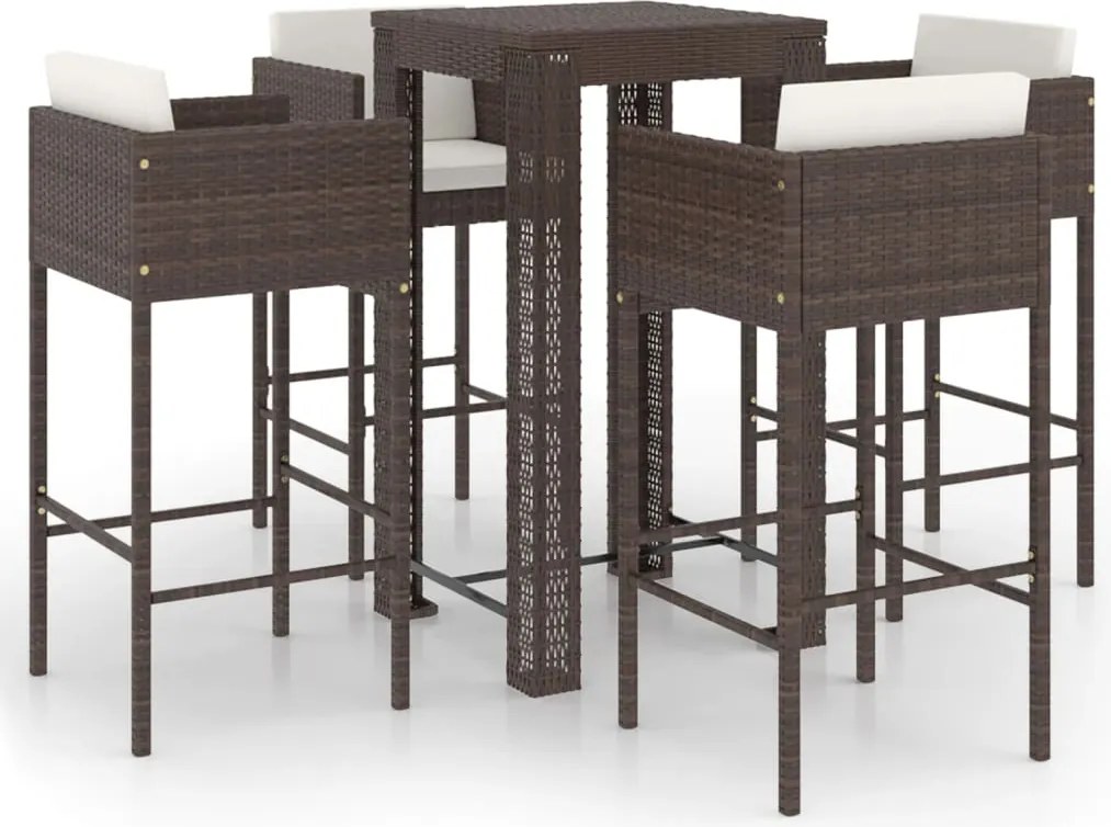 vidaXL Set mobilier bar de grădină cu perne, 5 piese, maro, poliratan