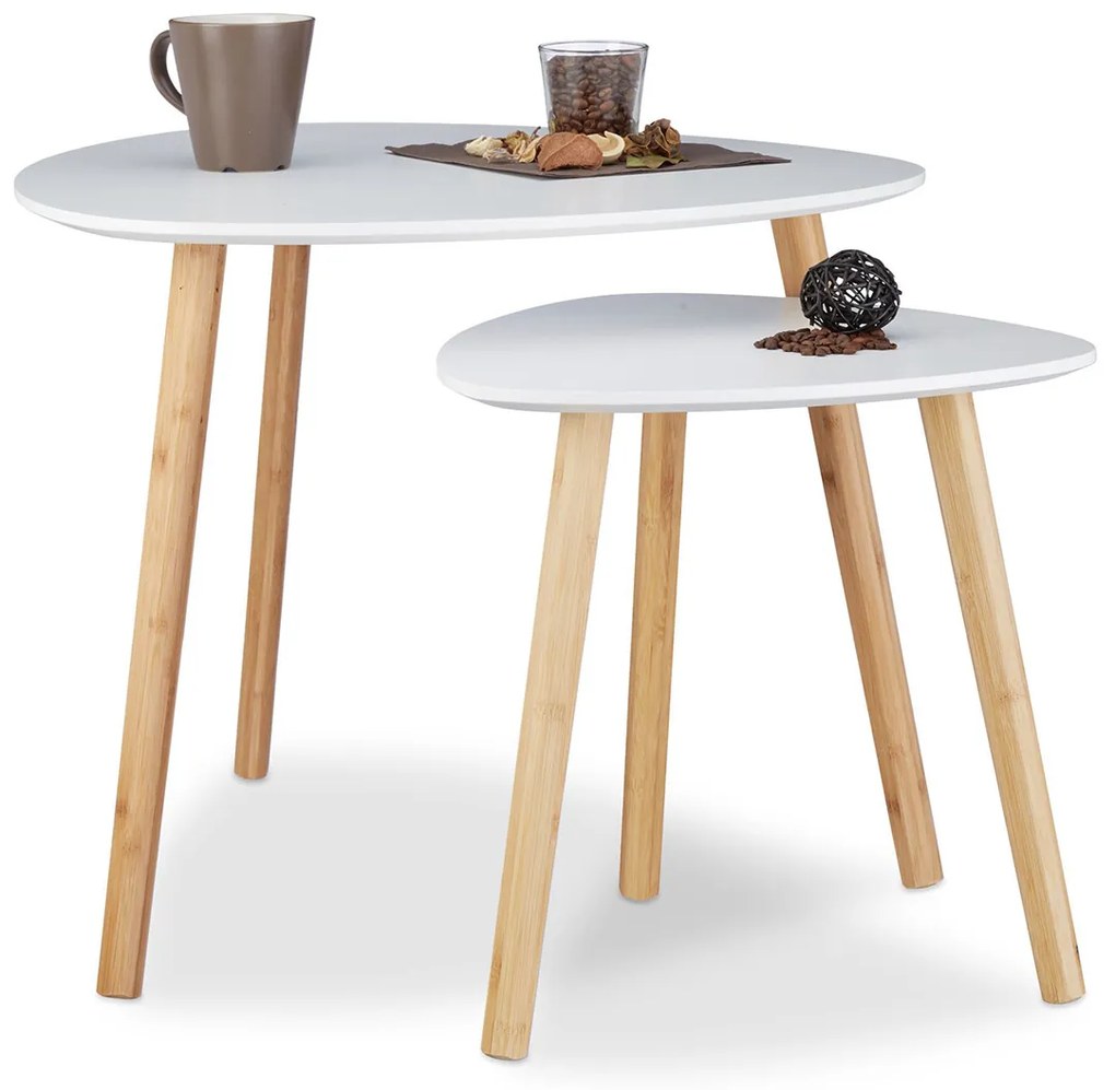 Set 2 masute cafea Design scandinav Lemn Natur/Alb H 48  cm si H 40 cm