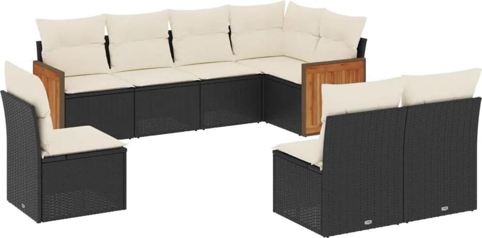 vidaXL Set mobilier de grădină cu perne, 8 piese, negru, poliratan