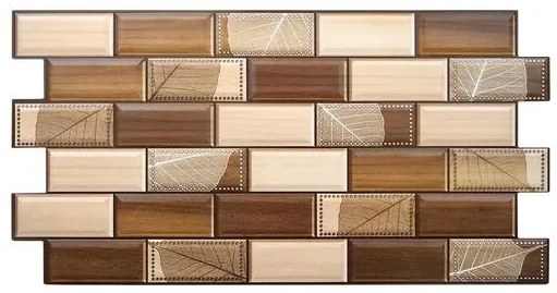 Panou decorativ, PVC, model lemn 3D, nuante maro inchis, 96x48.5 cm