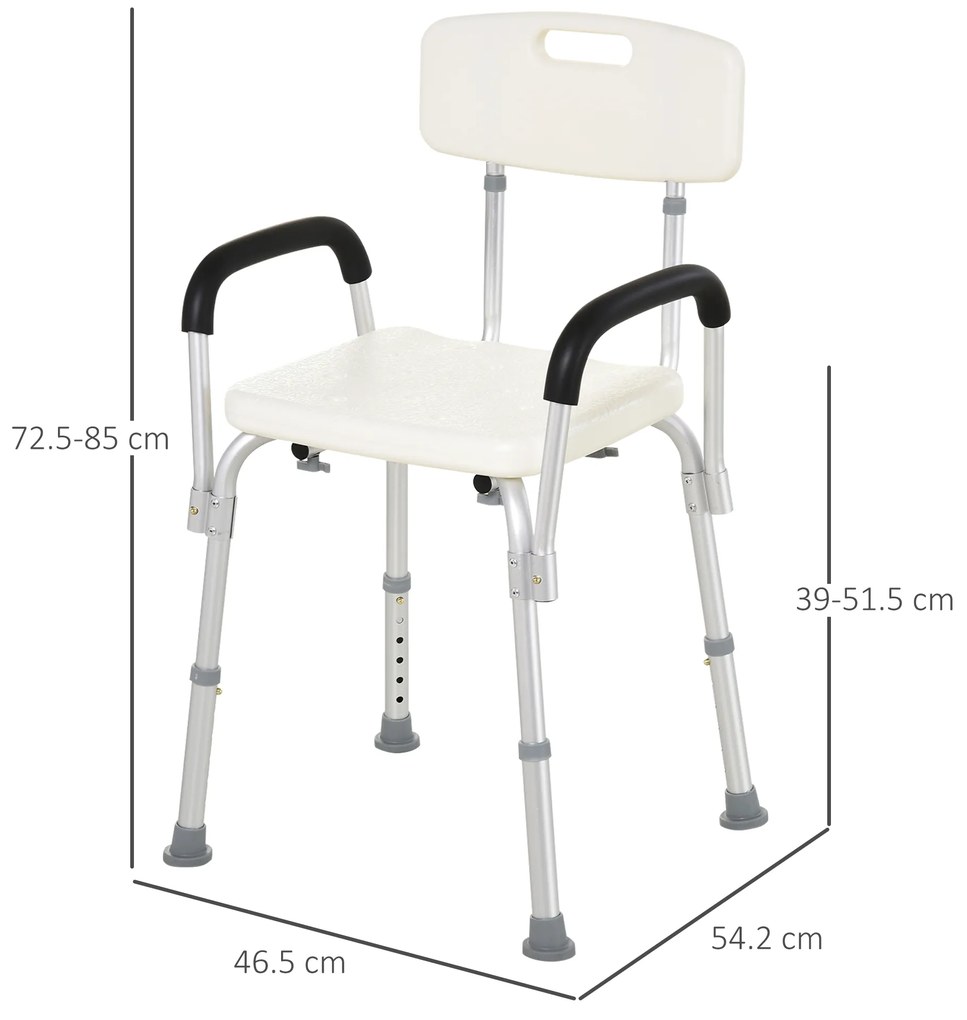 Scaun reglabil cu spatar de dus HOMCOM, 46,5x54x72,5-85 cm | Aosom Romania