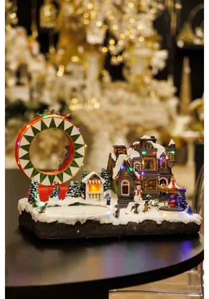 Decorațiune LED RGB animată de Crăciun cu muzică 30xLED/1,5W/230V sat înzăpezit