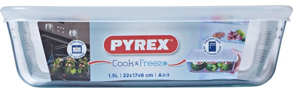 Pyrex Recipient din sticlă Cook & Freeze 1,5 l, 22 x 17 x 6 cm, 1,5 l