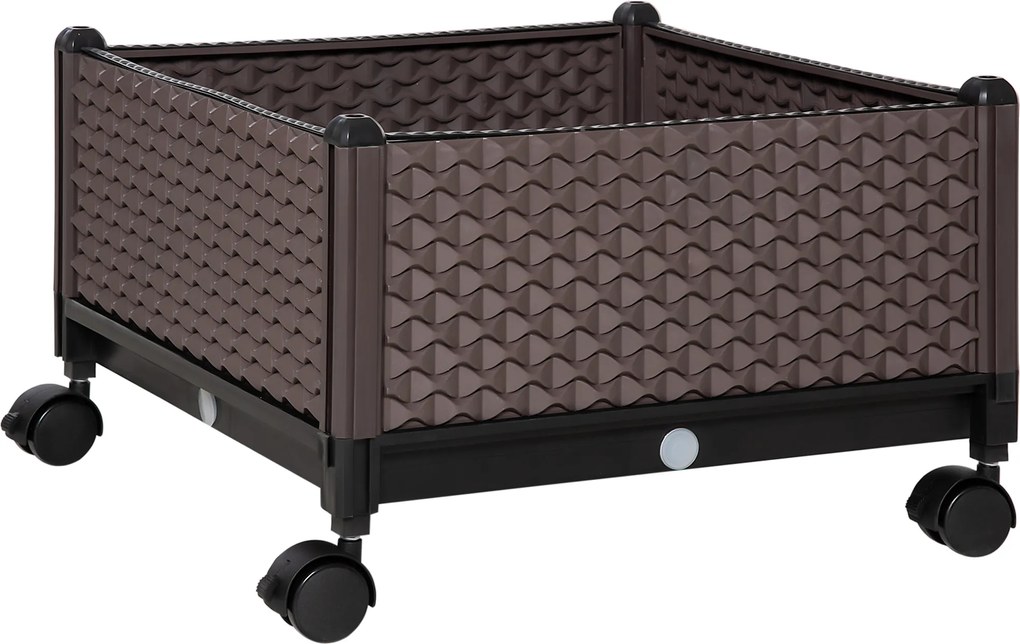 Outsunny Jardinieră din plastic cu roți și orificii de drenaj pentru cultivarea plantelor în exterior 50x50x33 cm Marrón | Aosom Romania