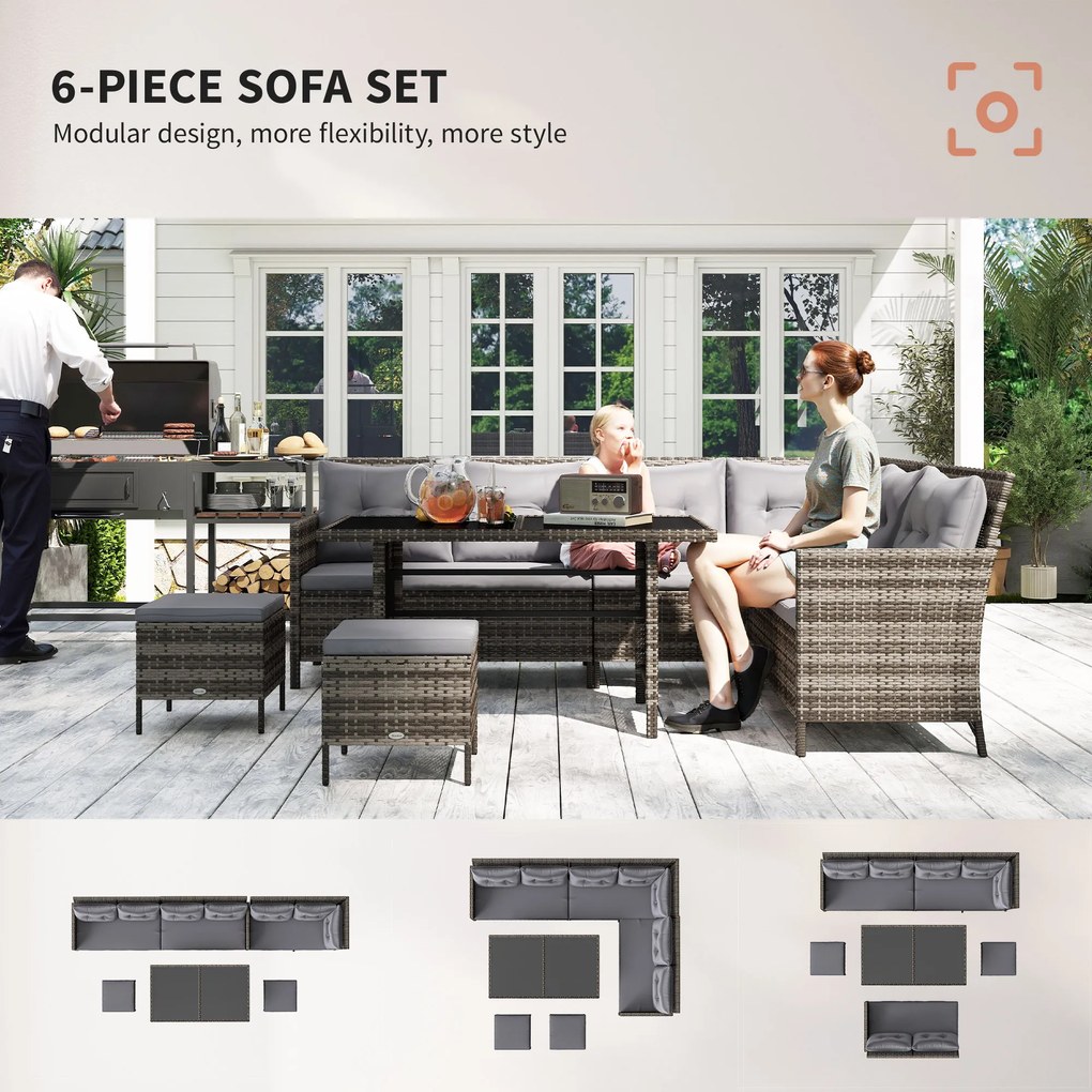 Outsunny Set mobilier grădină din ratan PE, pentru 5 persoane, perne detașabile, Gri, Maro | Aosom Romania