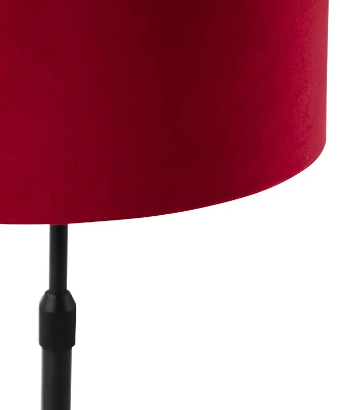 Lampă de masă neagră cu abajur din catifea roșie cu auriu 25 cm - Parte