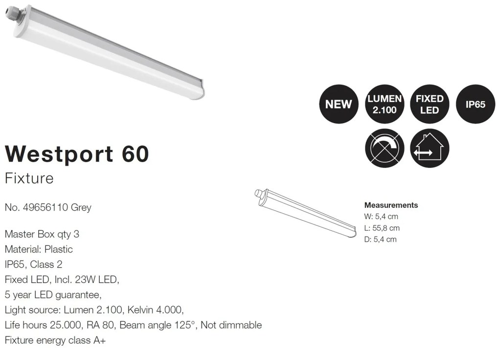 Plafoniera LED design liniar IP65 Westport 60 / 23W 49656110 NL