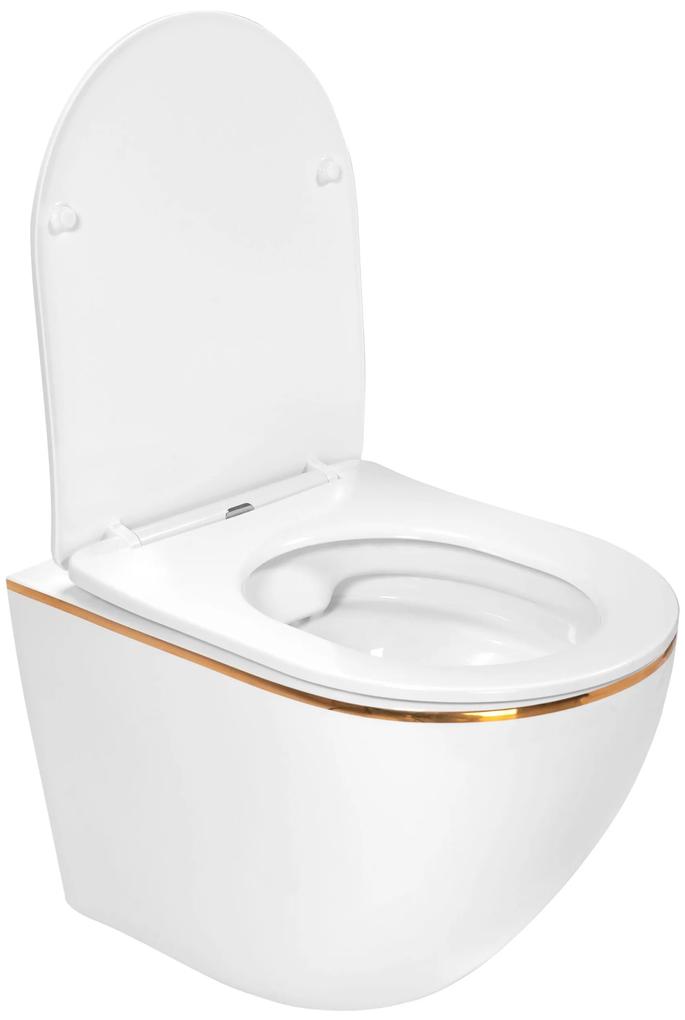 Vas wc suspendat Carlo Mini Rimless - capac softclose Alb/Gold