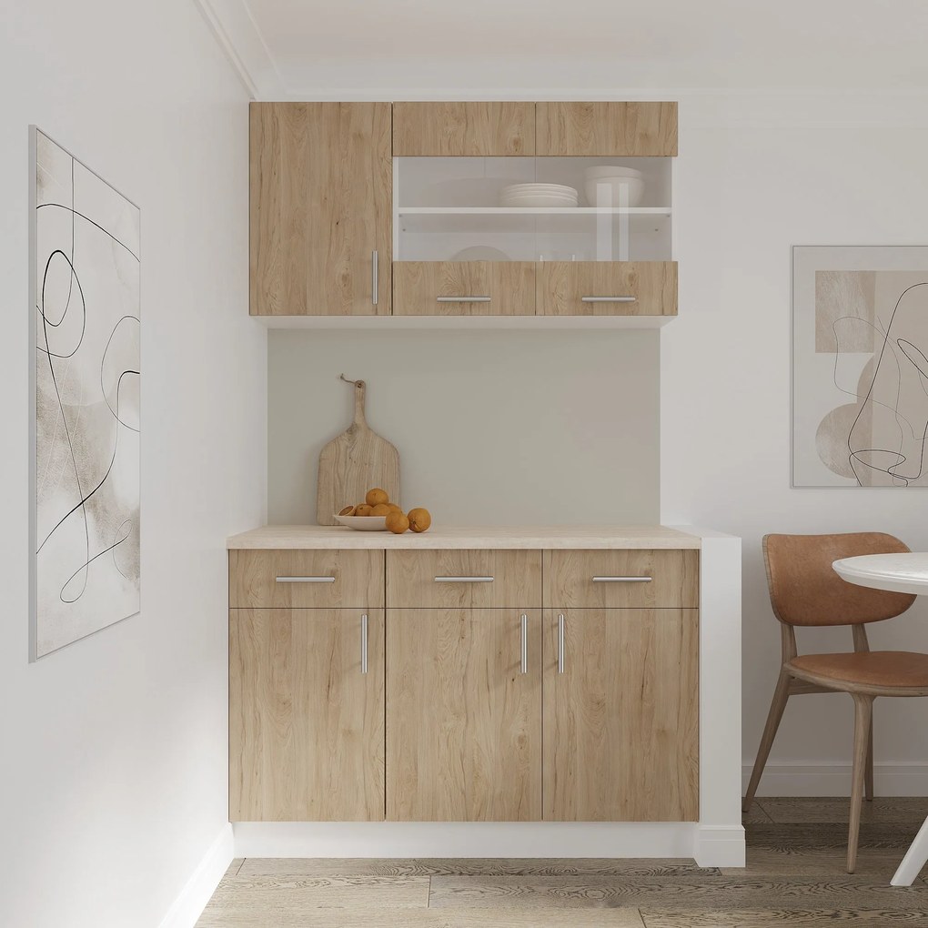 Corp Baza Karo, 2 Sertare, 2 Usi, Lemn Natural/Alb, 80 x 50 x 80 cm