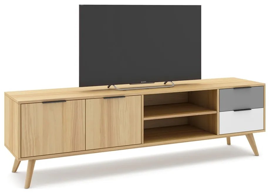 Comodă TV natural/gri/alb din lemn de pin 180x53 cm Elfa – Marckeric