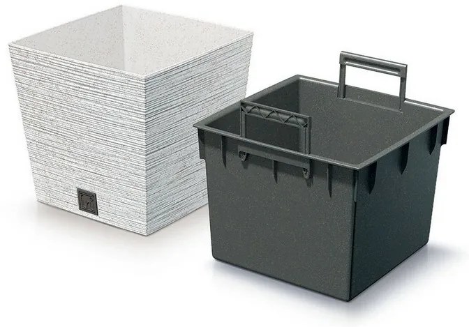Ghiveci de flori FURU SQUARE LOW ECO WOOD cuinserție m 24 cm, alb ECO