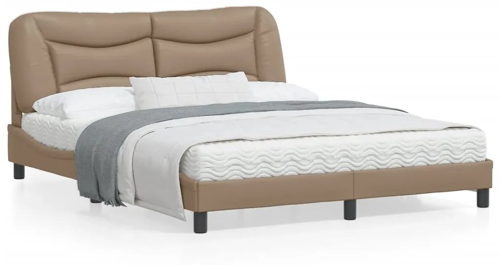 3213945 vidaXL Cadru pat cu lumini LED, cappuccino, 160x200 cm piele ecologică