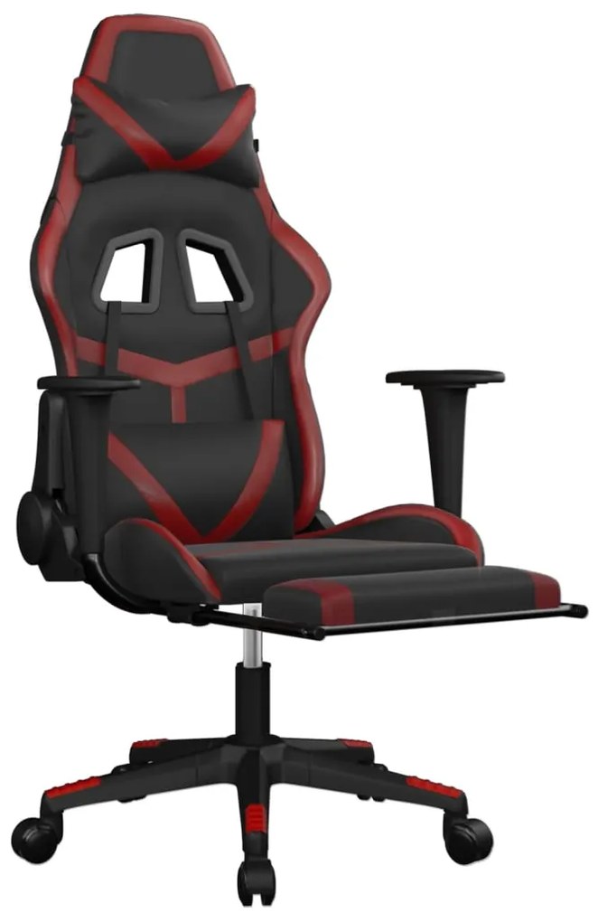 Scaun de gaming cu suport picioare, negru rosu vin, piele eco 1, black and wine red, Cu suport de picioare