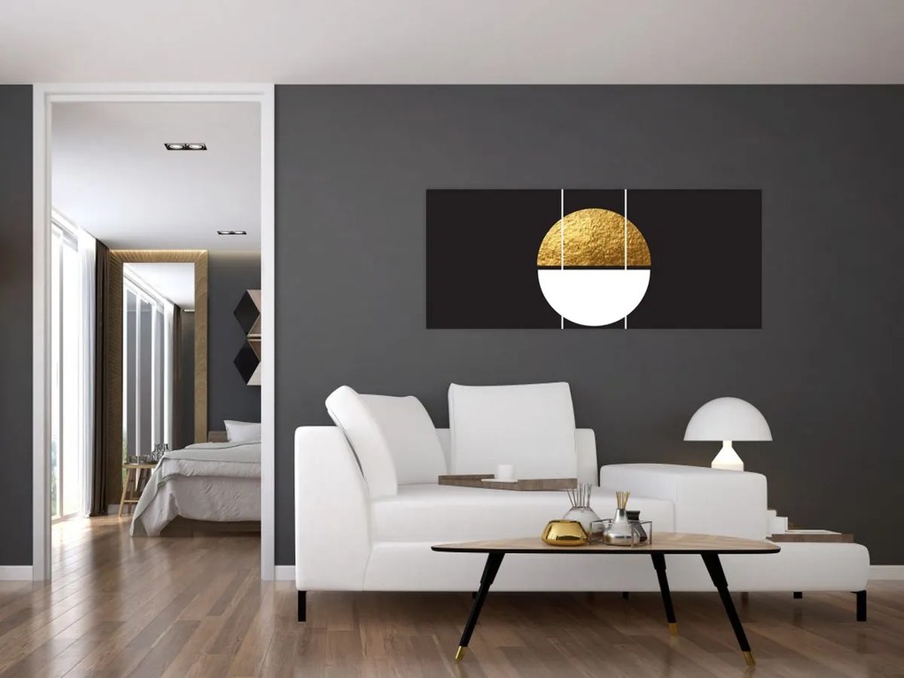 Tablou - Abstracție de aur și negru N⁰1 (120x50 cm)