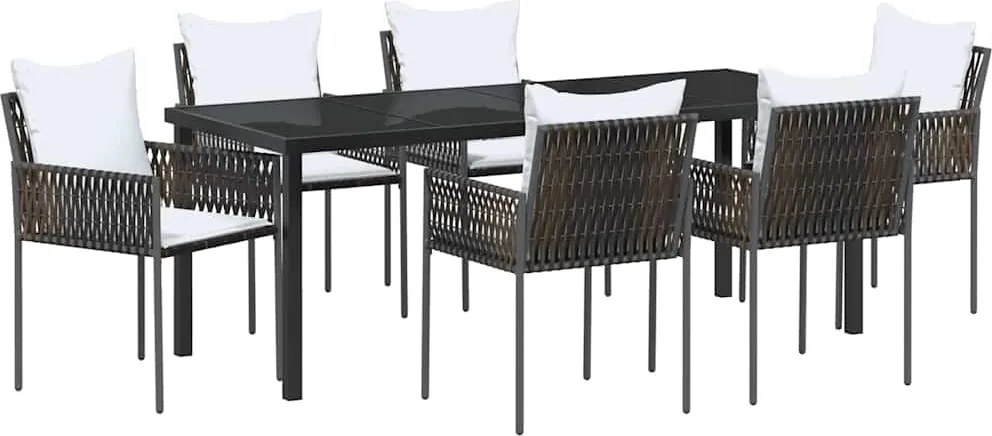 vidaXL Set de masă pentru grădină 7 pcs Maro și negru Ratan PE