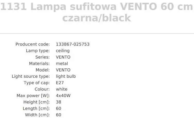 Plafoniera design modern Vento negru