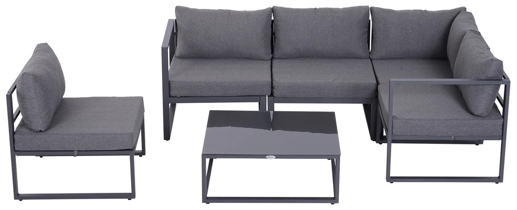 Outsunny set mobilier grădină 6 piese, canapele, colțar, masă auxiliară, aluminiu poliester, perne, pentru 4-5 Persoane | Aosom Romania