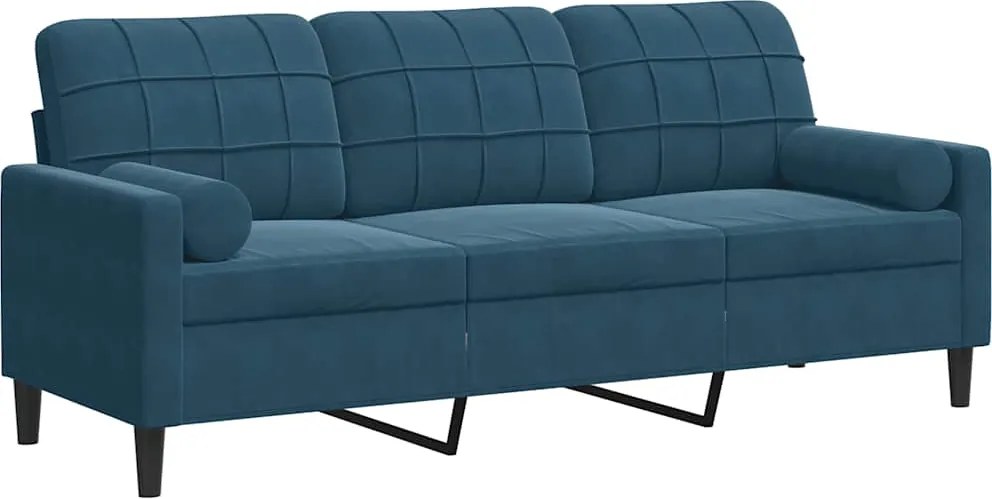 vidaXL Canapea cu 3 locuri cu pernuțe, albastru, 180 cm, catifea
