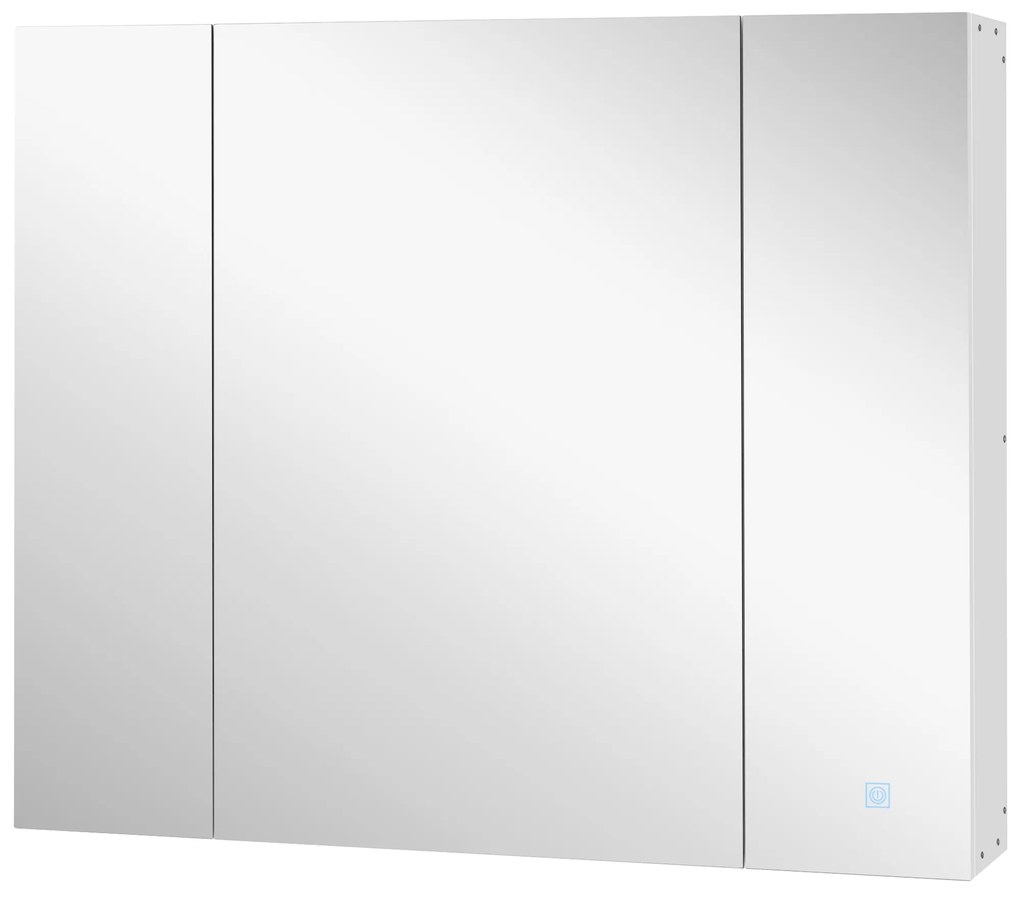 kleankin Dulap pentru baie cu oglindă Lumini LED Rafturi reglabile și USB Stil modern 90x15x75 cm Alb | Aosom Romania