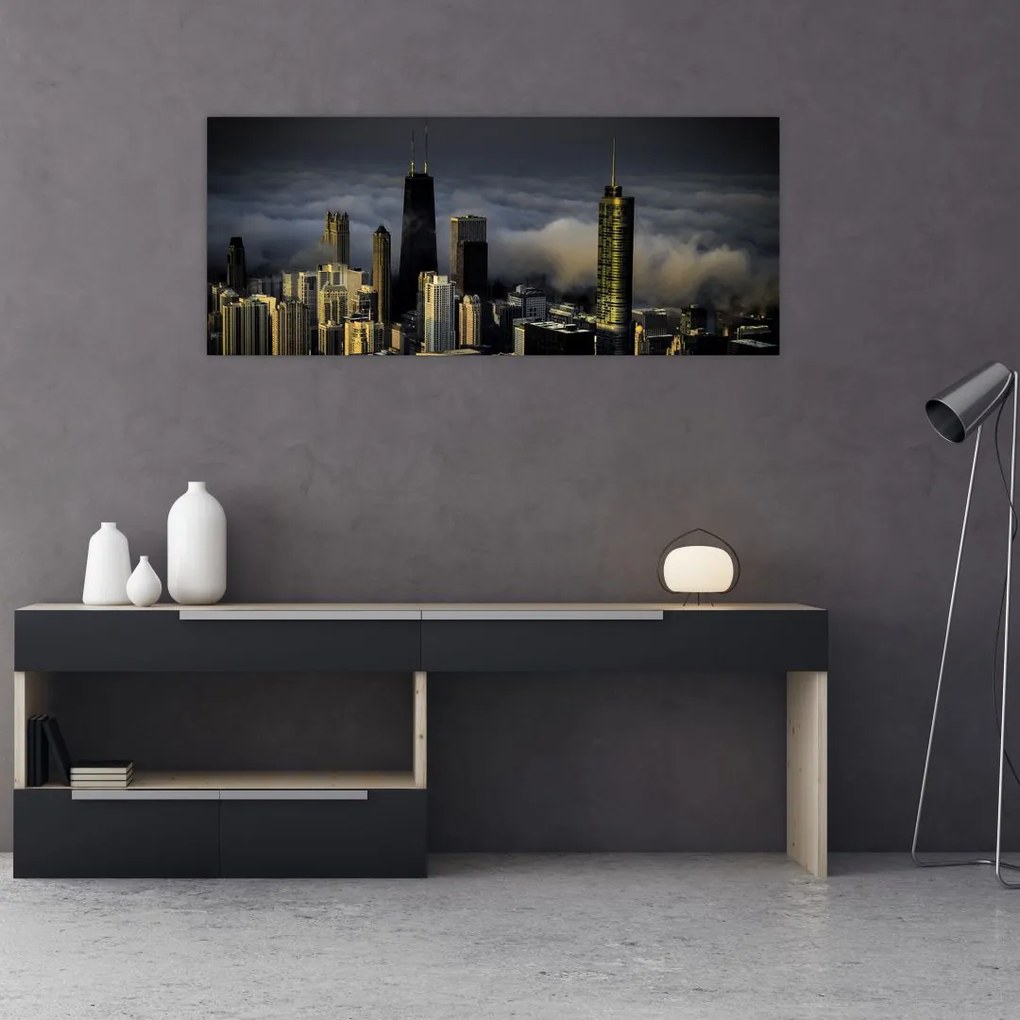 Tablou cu oraș în nori (120x50 cm)