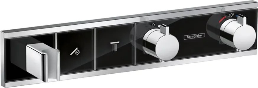 Baterie dus incastrata Hansgrohe RainSelect termostatata negru - crom cu 2 functii cu porter