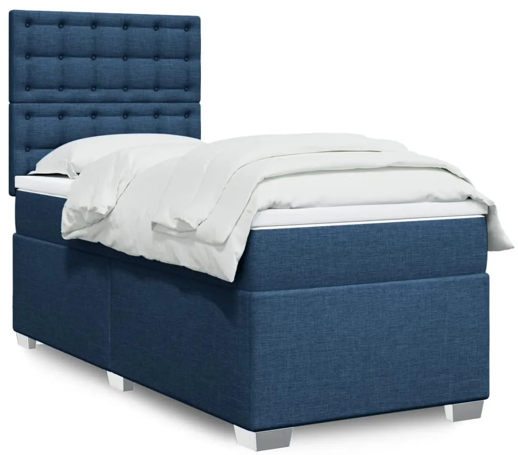 vidaXL Pat box spring cu saltea, albastru, 80x200 cm, textil