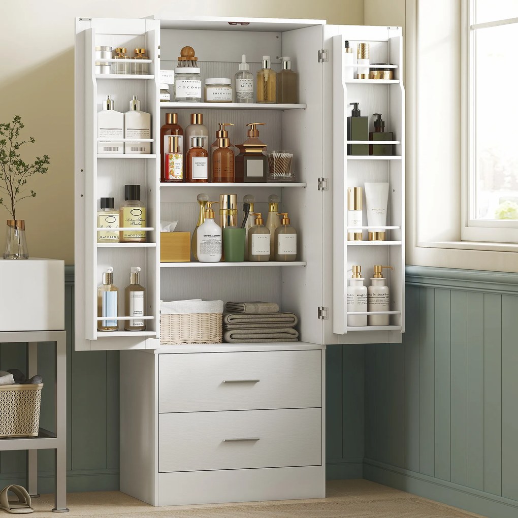 HOMCOM Dulap de Bucătărie cu 8 Rafturi pentru Condimente și 2 Sertare, 60x40x159 cm, Alb | Aosom Romania