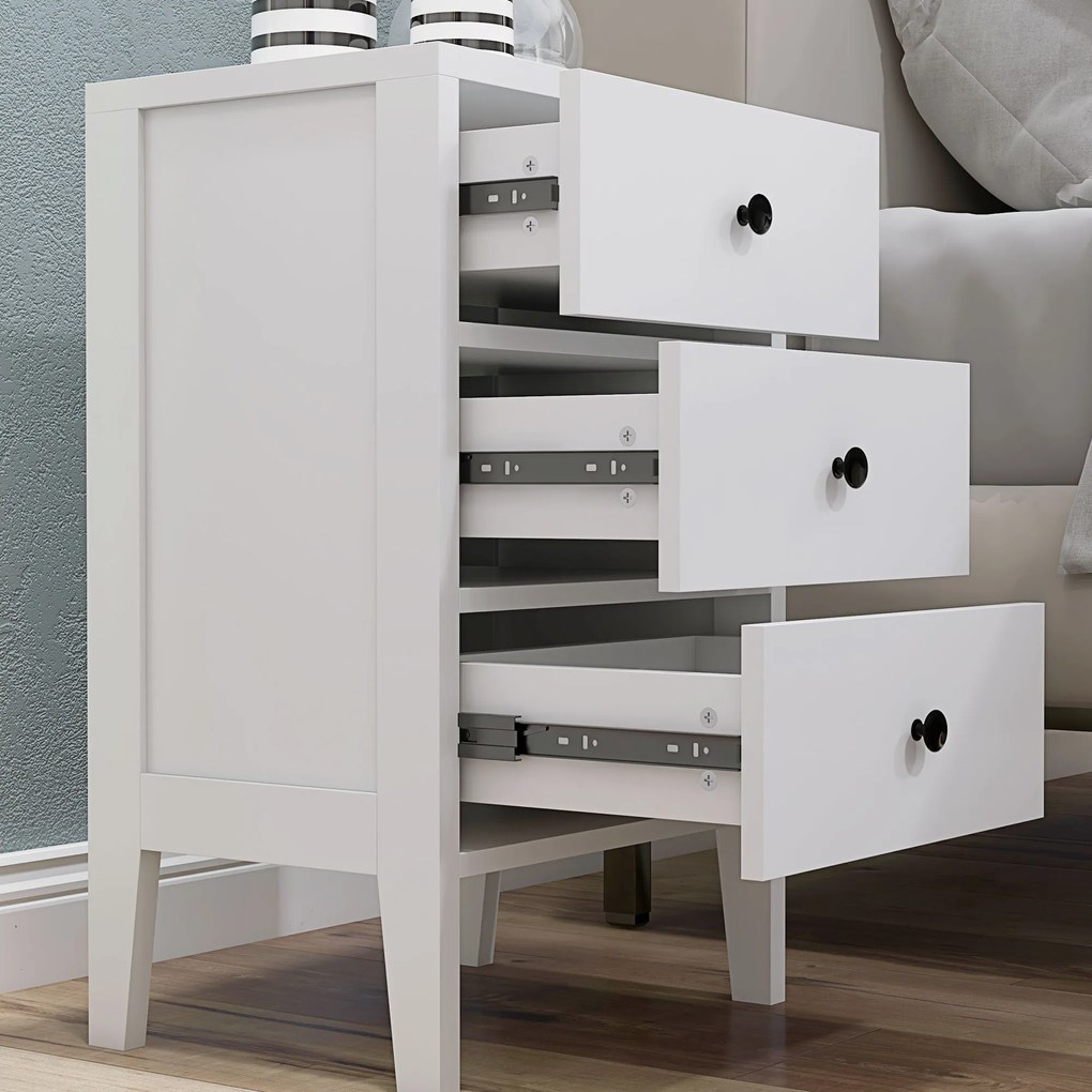 HOMCOM Lot de 2 noptiere, mese auxiliare, 3 sertare pentru cameră din lemn 40L x 30l x 64Î cm alb | Aosom Romania
