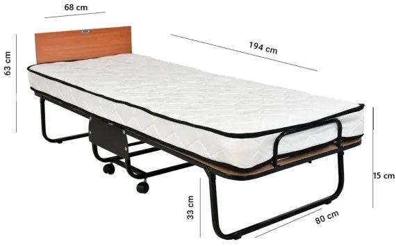 Pat pliabil metalic pentru o persoană cu saltea HERON 80x190 cm, alb, capacitate portantă 120 kg