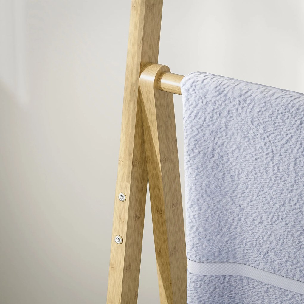 HOMCOM Raft Baie Pliabil pentru Prosoape cu 3 Rafturi și 3 Bare, 53,5x30x153 cm, Lemn Natural | Aosom Romania