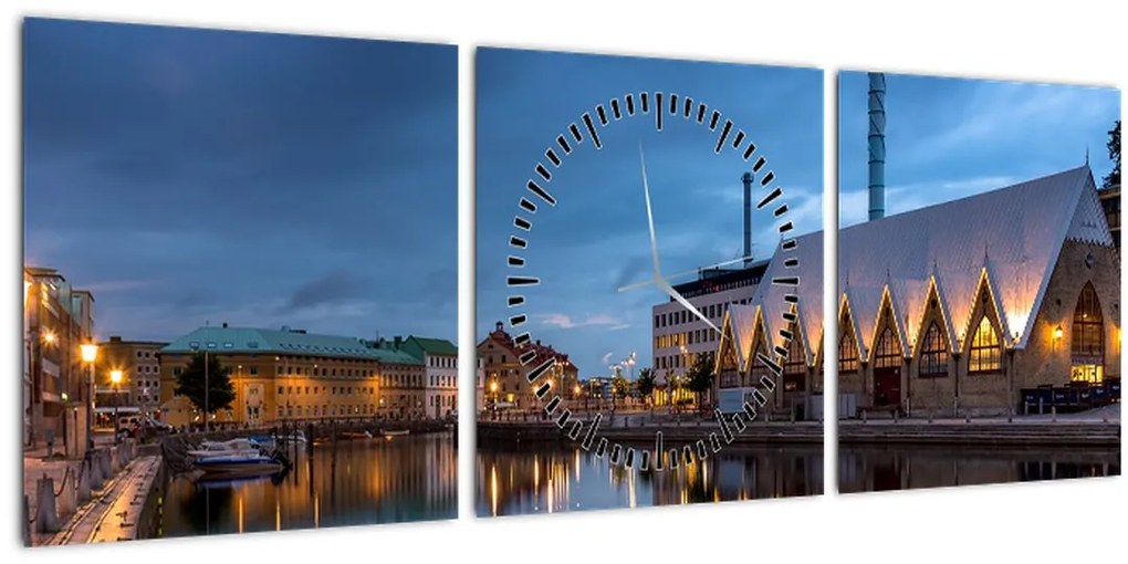 Tablou cu canalul - Göteborg (cu ceas) (90x30 cm)