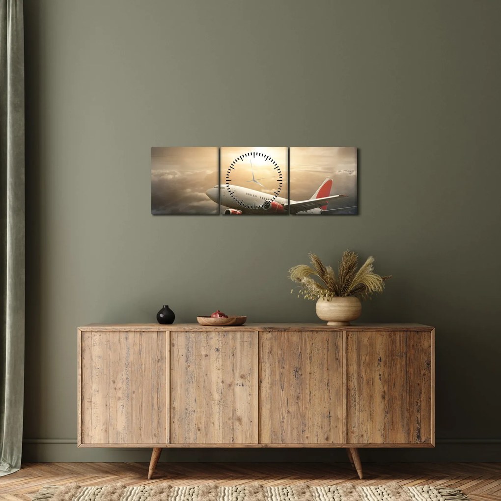 Tablou - Avion în nori (cu ceas) (90x30 cm)