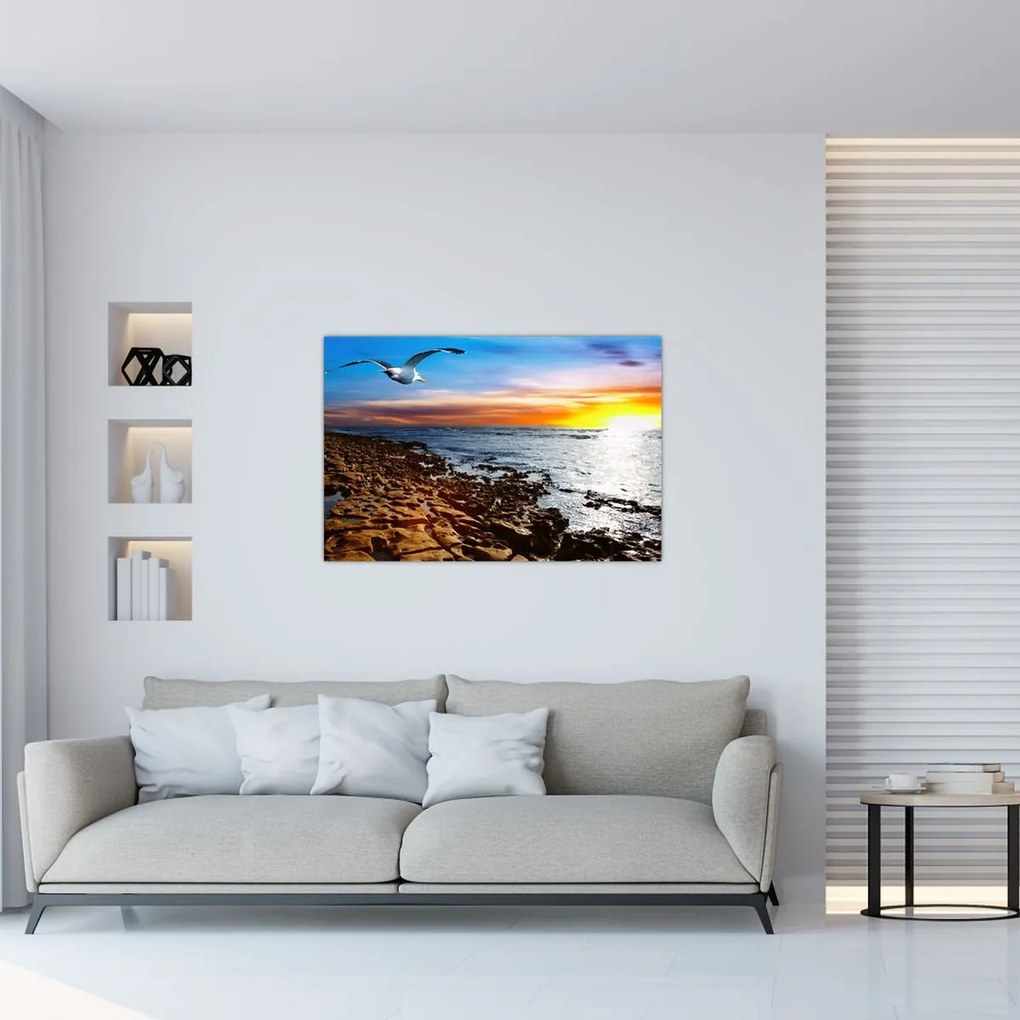 Tablou - Pescărușul zboară deasupra coastei (90x60 cm)